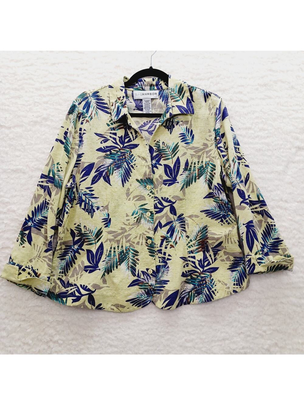 Blouse Button Up 100% Silk Floral Resort Cruise Boho Tropical Summer Y2K Size 16